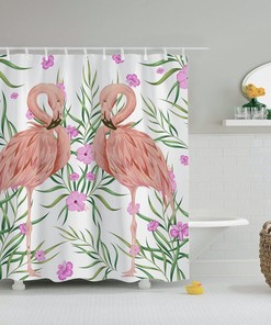 Modern Flamingo Couple Shower Curtain With Artistic Design, Perfect Home Decoration For Animal Lovers, Gift For Her