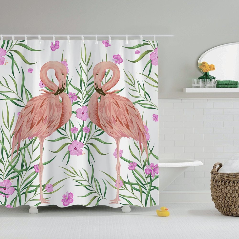 Modern Flamingo Couple Shower Curtain With Artistic Design, Perfect Home Decoration For Animal Lovers, Gift For Her