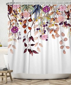 Modern Flamingo Floral Shower Curtain With Watercolor Design