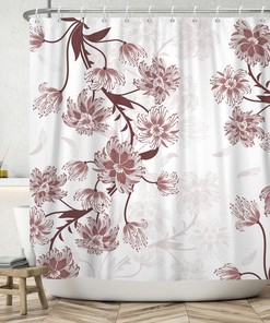 Modern Flamingo Floral Shower Curtain With Watercolor Design
