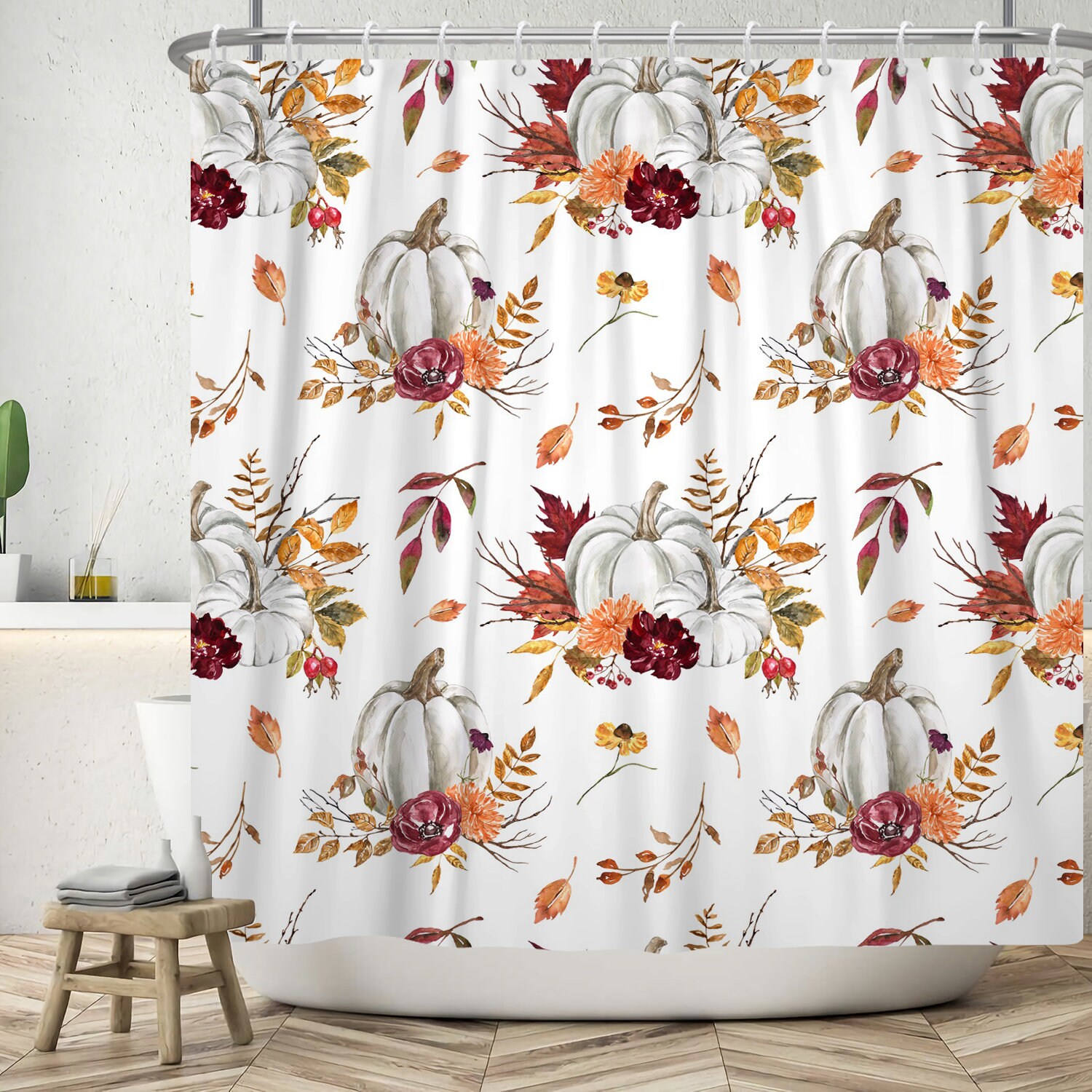 Modern Flamingo Floral Shower Curtain With Watercolor Design