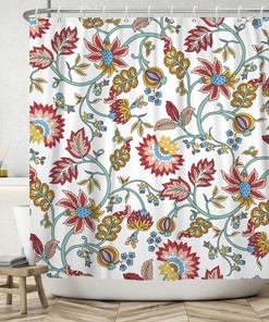 Modern Flamingo Floral Shower Curtain With Watercolor Design