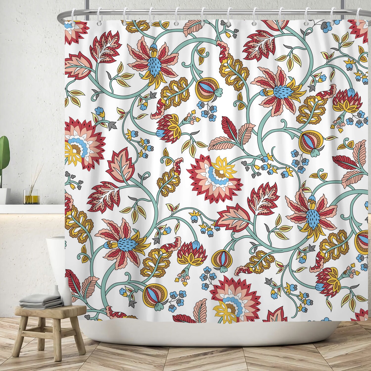 Modern Flamingo Floral Shower Curtain With Watercolor Design