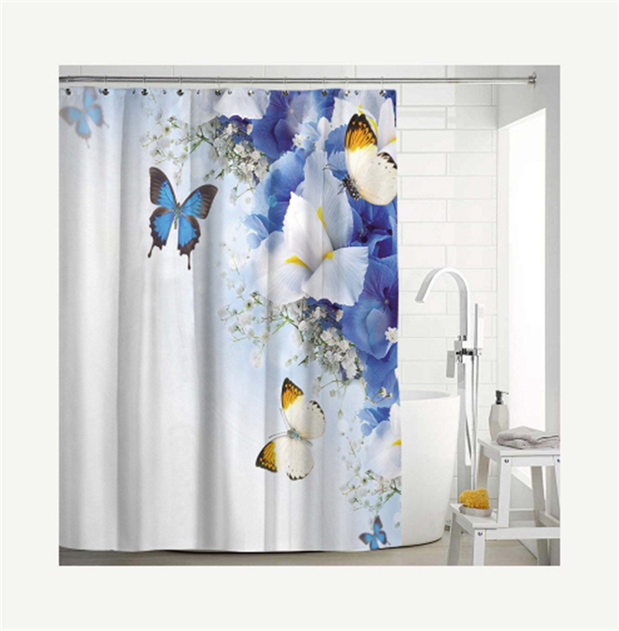 Modern Floral Shower Curtain With Botanical Wild Flower Herb Plant Design - Image 3
