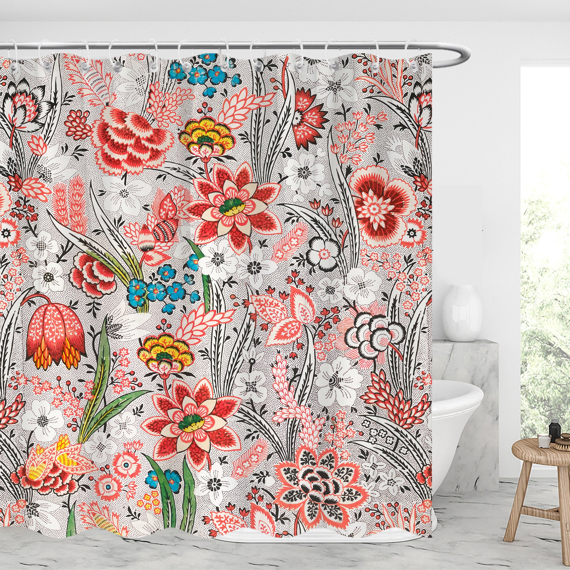 Modern Floral Shower Curtain With Christmas Gift Ideas By Allover - Waterproof And Full Size