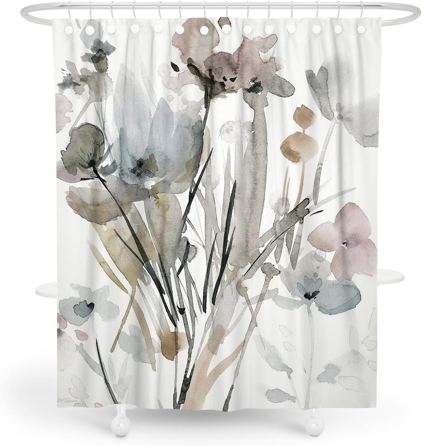 Modern Floral Shower Curtain with White, Grey, and Pink Flowers, 72x72 - Unique Bathroom Decor