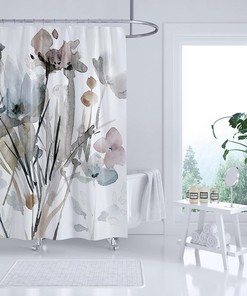 Modern Floral Shower Curtain with White, Grey, and Pink Flowers, 72x72 - Unique Bathroom Decor