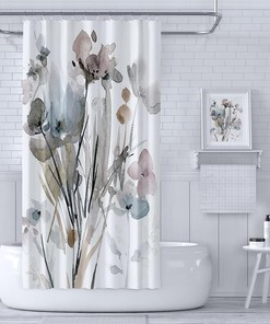 Modern Floral Shower Curtain with White, Grey, and Pink Flowers, 72x72 - Unique Bathroom Decor