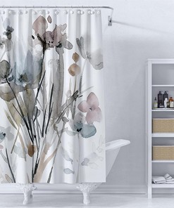 Modern Floral Shower Curtain with White, Grey, and Pink Flowers, 72x72 - Unique Bathroom Decor