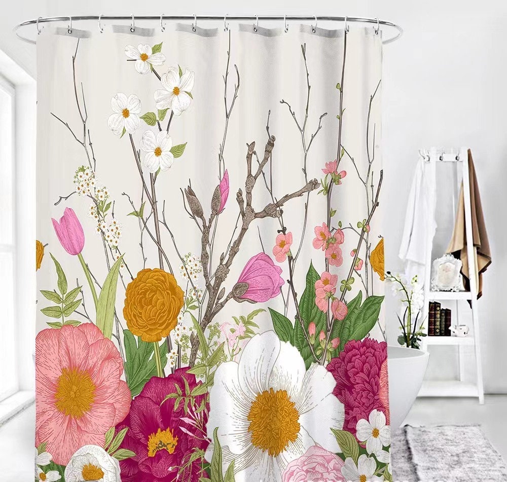 Modern Floral Waterproof Botanical Shower Curtain