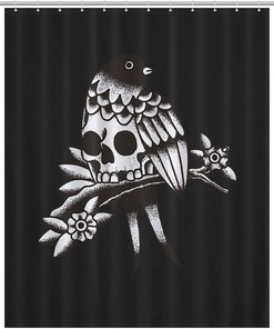 Modern Flower And Bird Skull Shower Curtain For Durable Bathroom Decor
