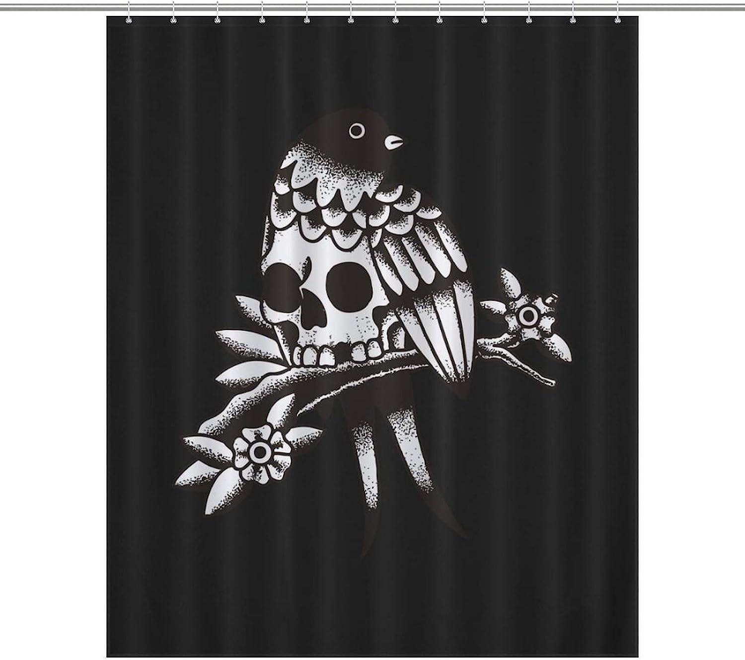 Modern Flower And Bird Skull Shower Curtain For Durable Bathroom Decor