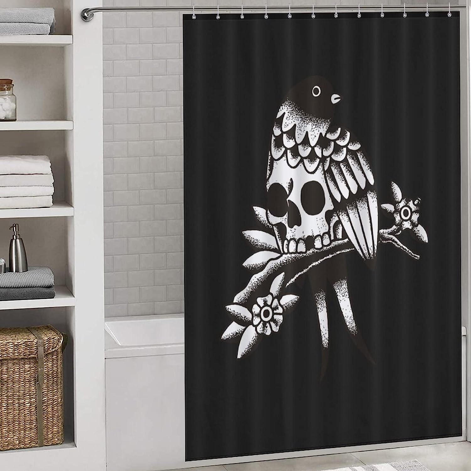 Modern Flower And Bird Skull Shower Curtain For Durable Bathroom Decor - Image 3