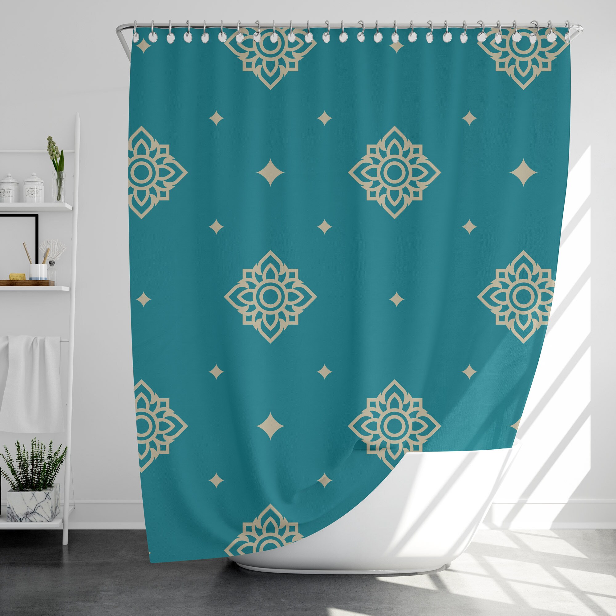 Modern Geometric Art Shower Curtain, Japanese Waterproof Fabric Bathroom Decor
