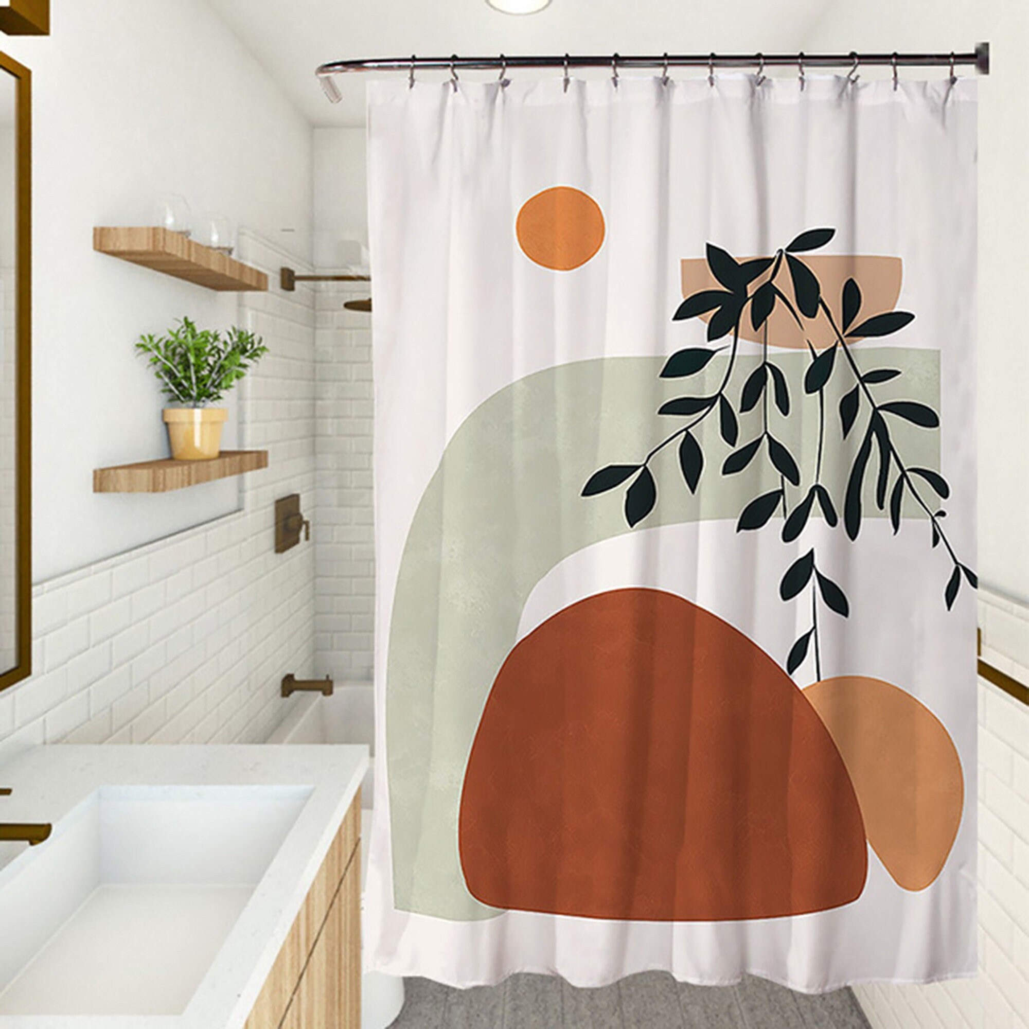 Modern Geometric Boho Shower Curtain, Housewarming Gift And Bathroom Decor