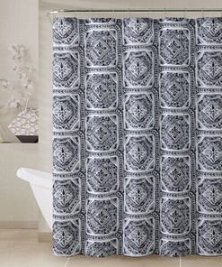 Modern Geometric Gray, Black & White Fabric Shower Curtain For Bathrooms 