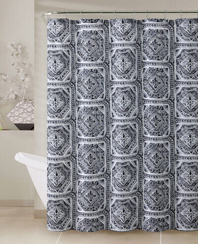Modern Geometric Gray, Black & White Fabric Shower Curtain For Bathrooms