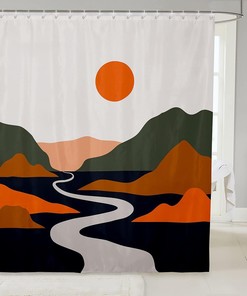 Modern Geometric Mountain Moon Shower Curtain For Girls, Women, And Youth.