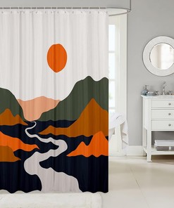 Modern Geometric Mountain Moon Shower Curtain For Girls, Women, And Youth.