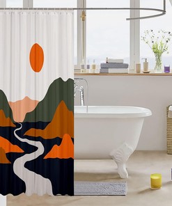 Modern Geometric Mountain Moon Shower Curtain For Girls, Women, And Youth.