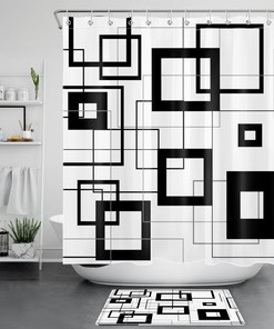 Modern Geometric Pattern Shower Curtain For Monochrome Bathroom