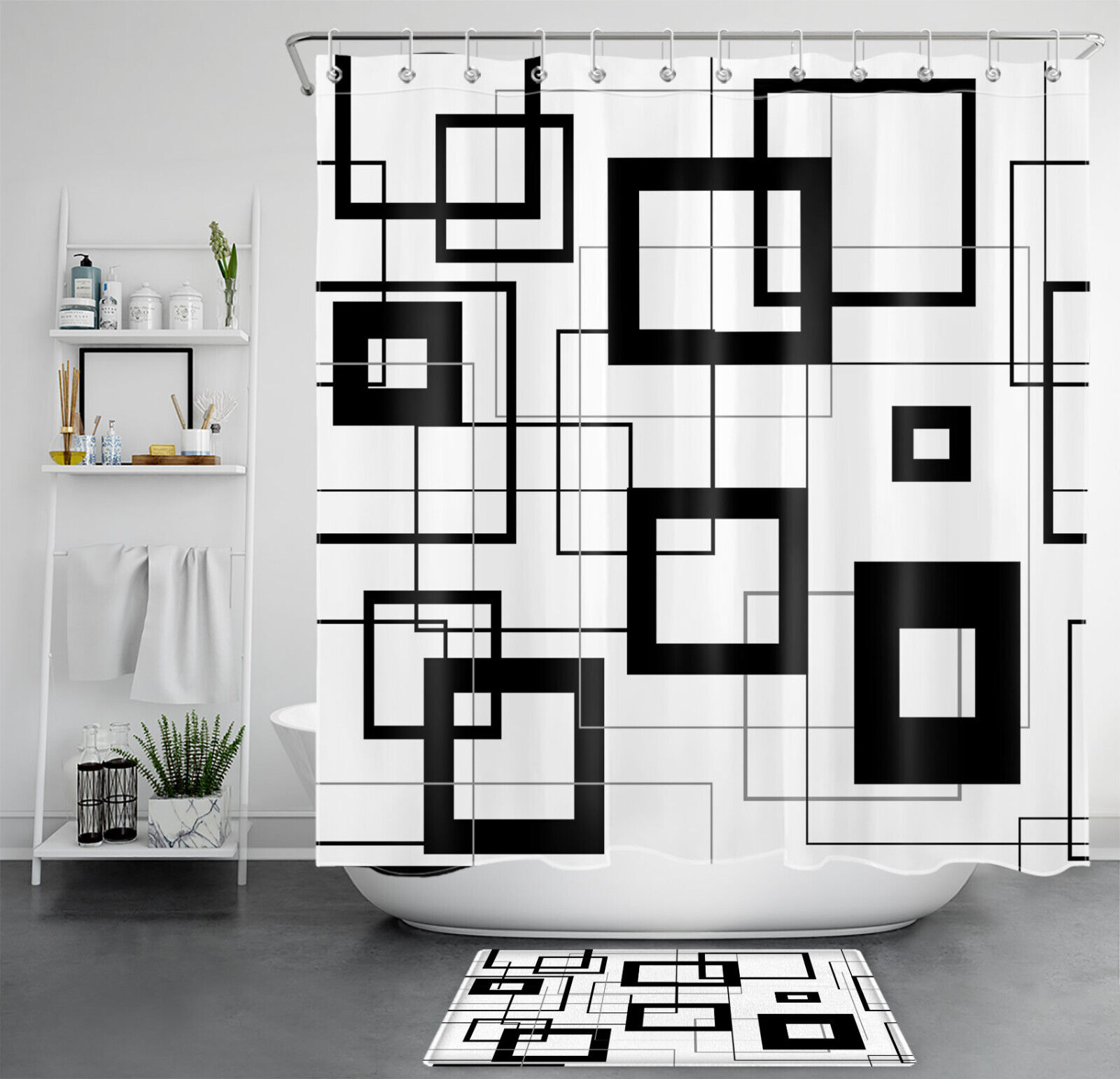 Modern Geometric Pattern Shower Curtain For Monochrome Bathroom