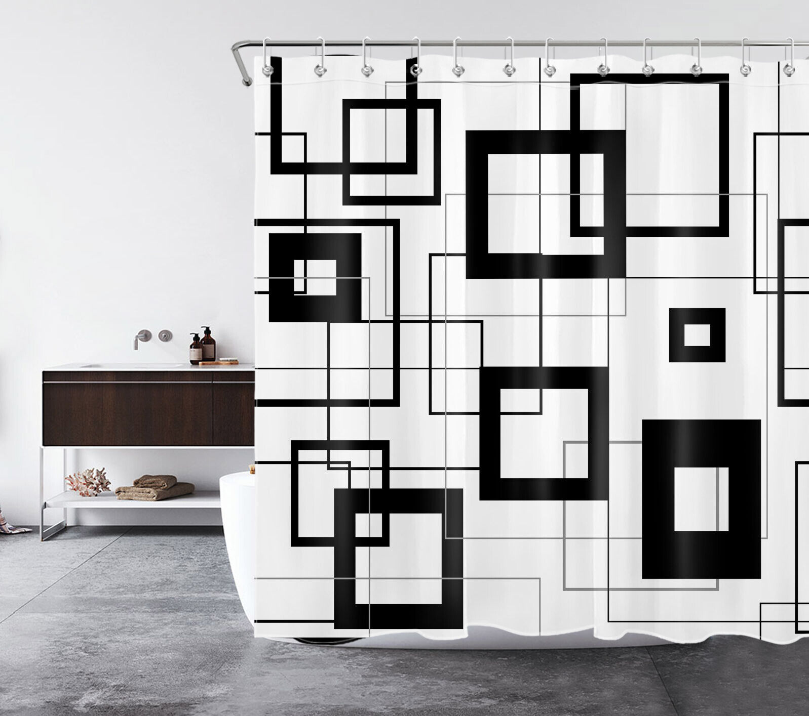 Modern Geometric Pattern Shower Curtain For Monochrome Bathroom - Image 2
