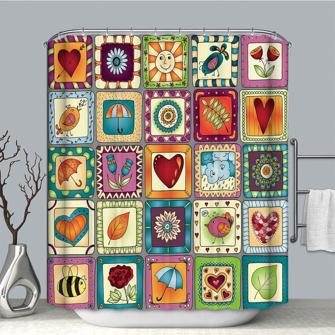 Modern Geometric Pattern Shower Curtain With Frame Design For Contemporary Bathroom Decor