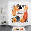 Modern Geometric Shower Curtain With Autumn Maple Leaf And Pumpkin For Bathroom Decor