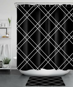 Modern Geometric Shower Curtain With Marble Design