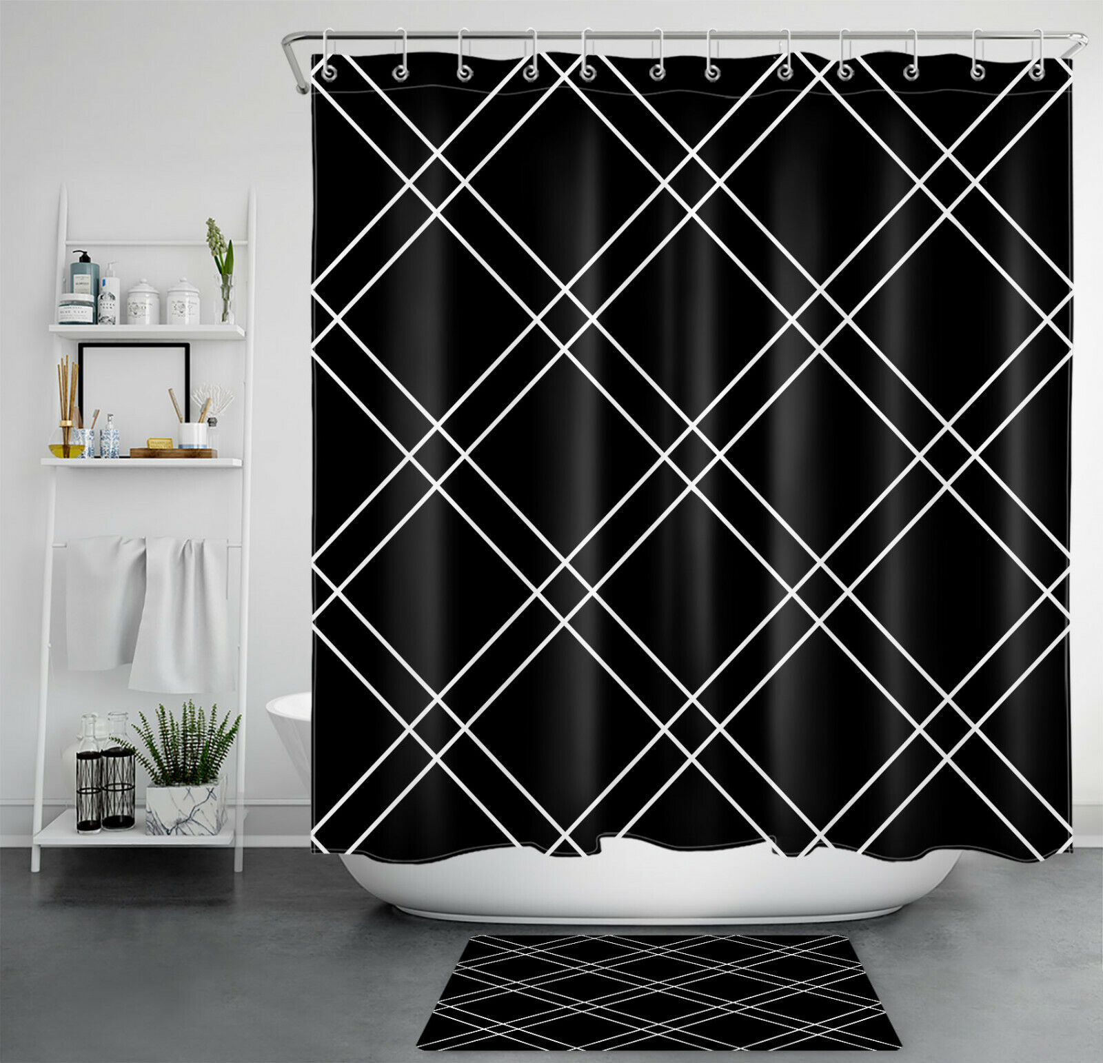 Modern Geometric Shower Curtain With Marble Design