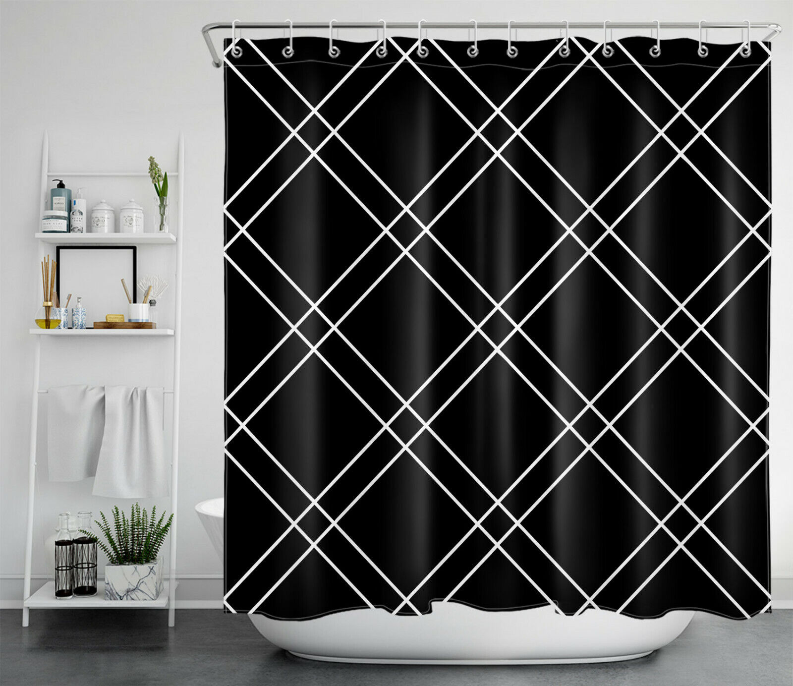 Modern Geometric Shower Curtain With Marble Design - Image 2