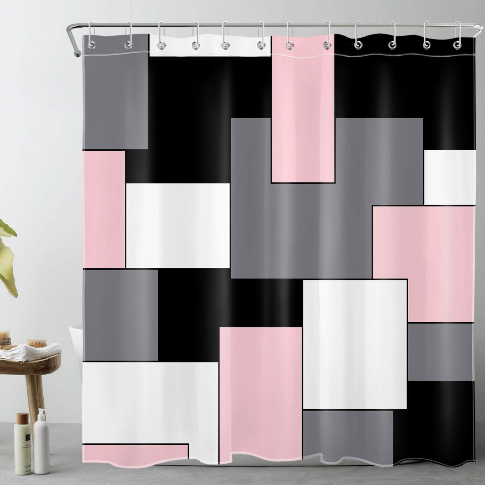 Modern Geometric Shower Curtain With Triangle Design - Image 2