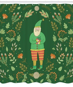 Modern Gnome Pattern Shower Curtain Fabric With Durable Waterproof Fabric For Bathroom Decor