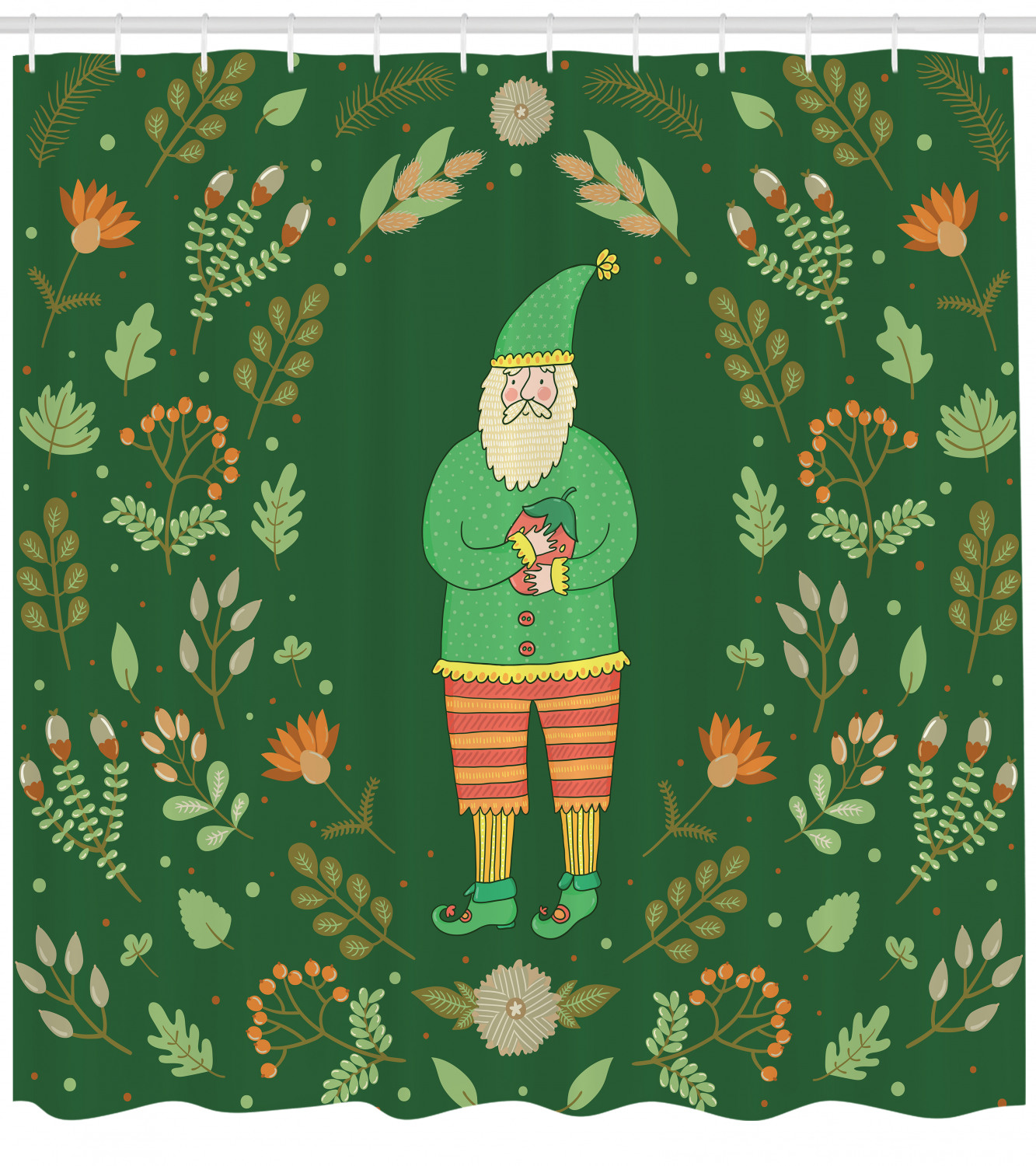 Modern Gnome Pattern Shower Curtain Fabric With Durable Waterproof Fabric For Bathroom Decor