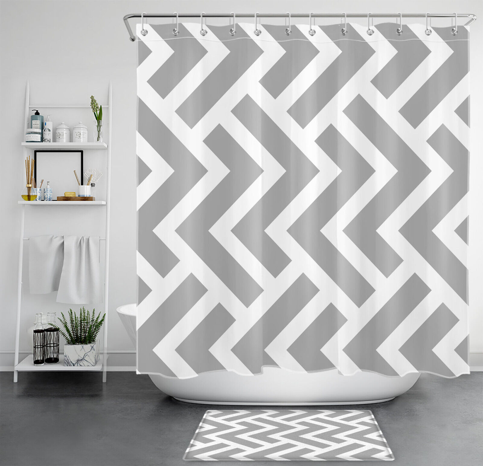 Modern Gray Geometric Abstract Art Shower Curtain for Sleek Bathroom Decor