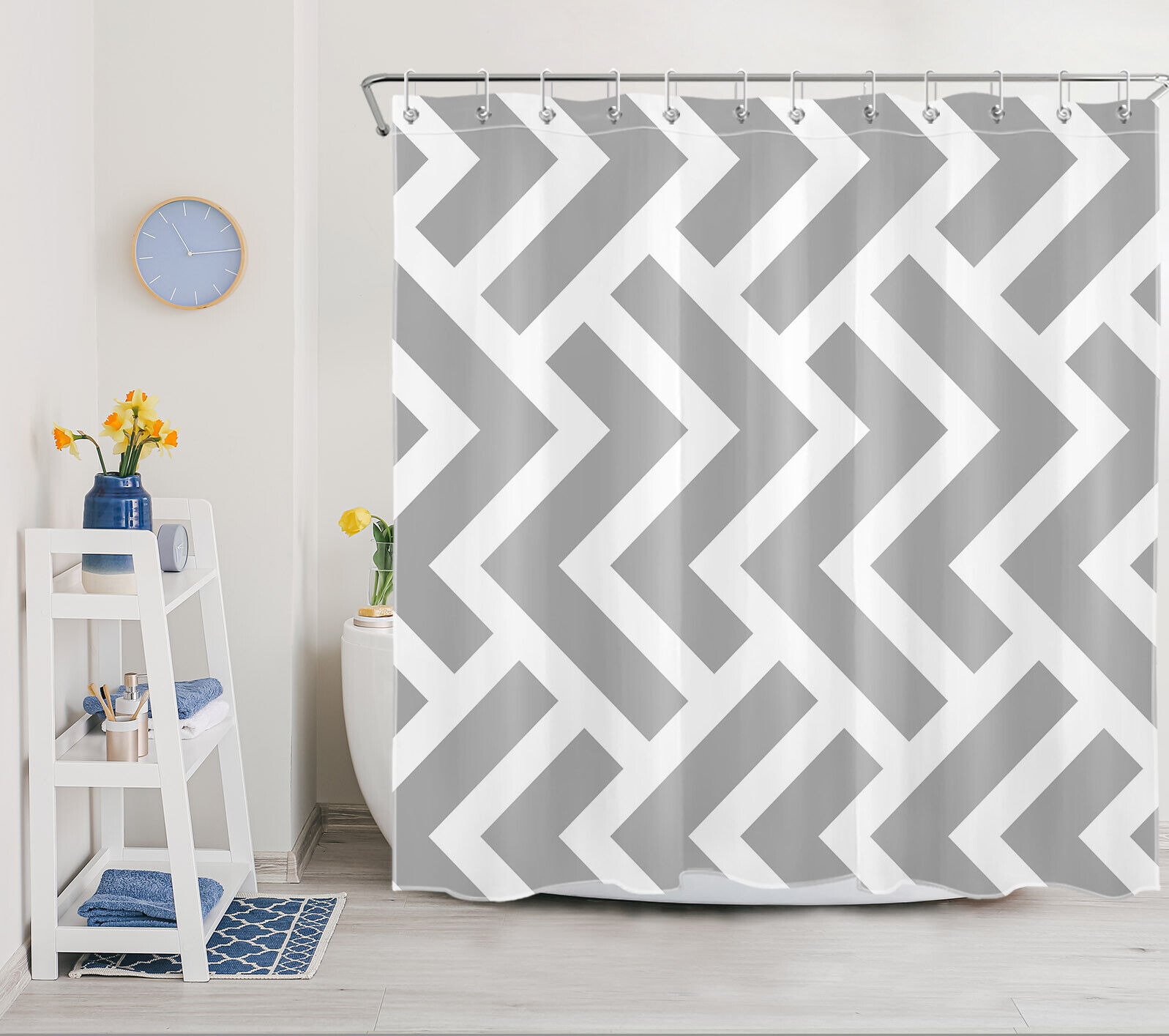 Modern Gray Geometric Abstract Art Shower Curtain for Sleek Bathroom Decor