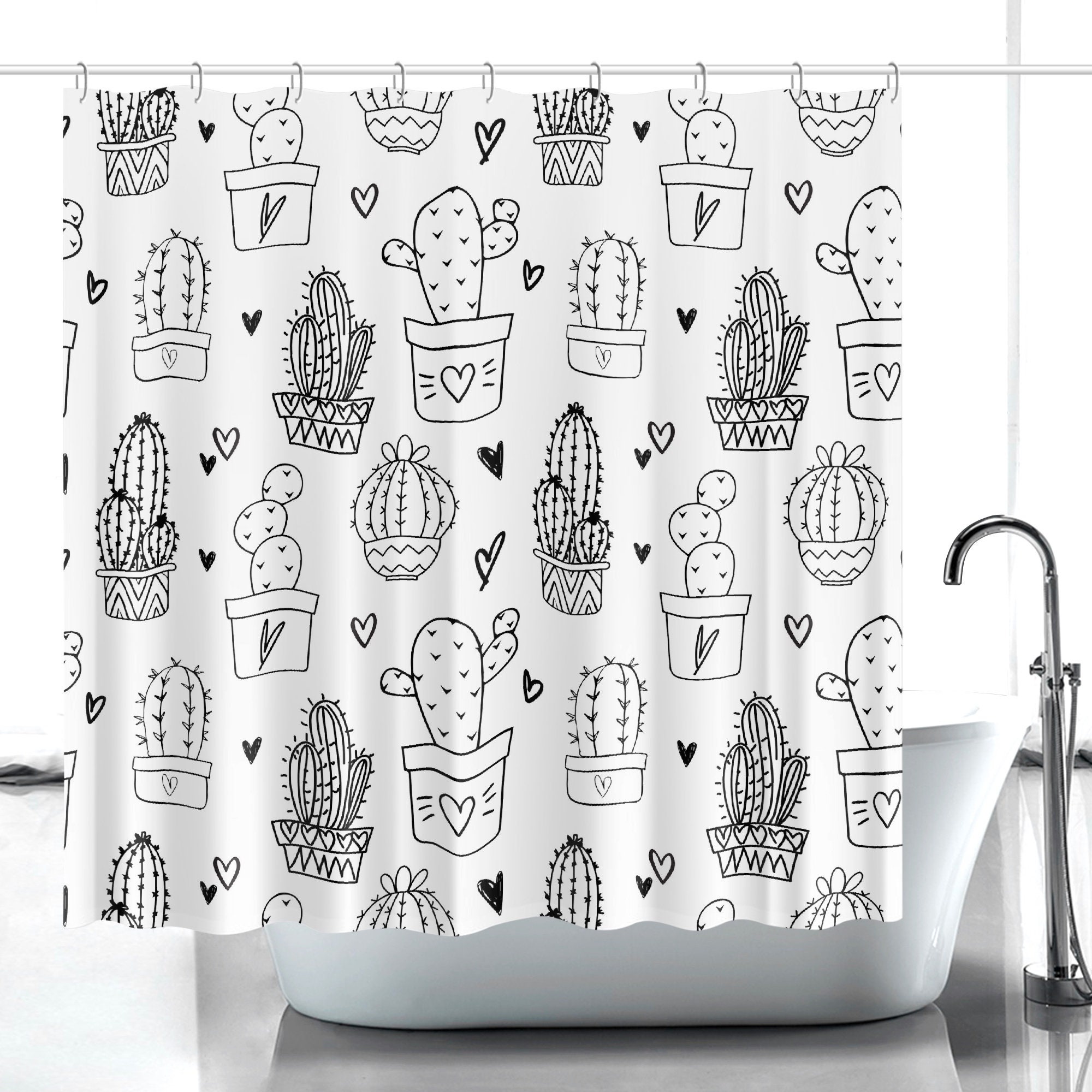 Modern Green Cactus Shower Curtain