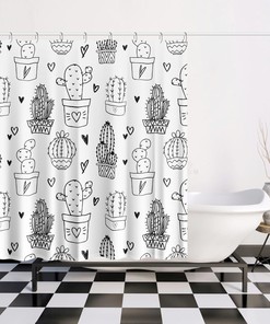 Modern Green Cactus Shower Curtain