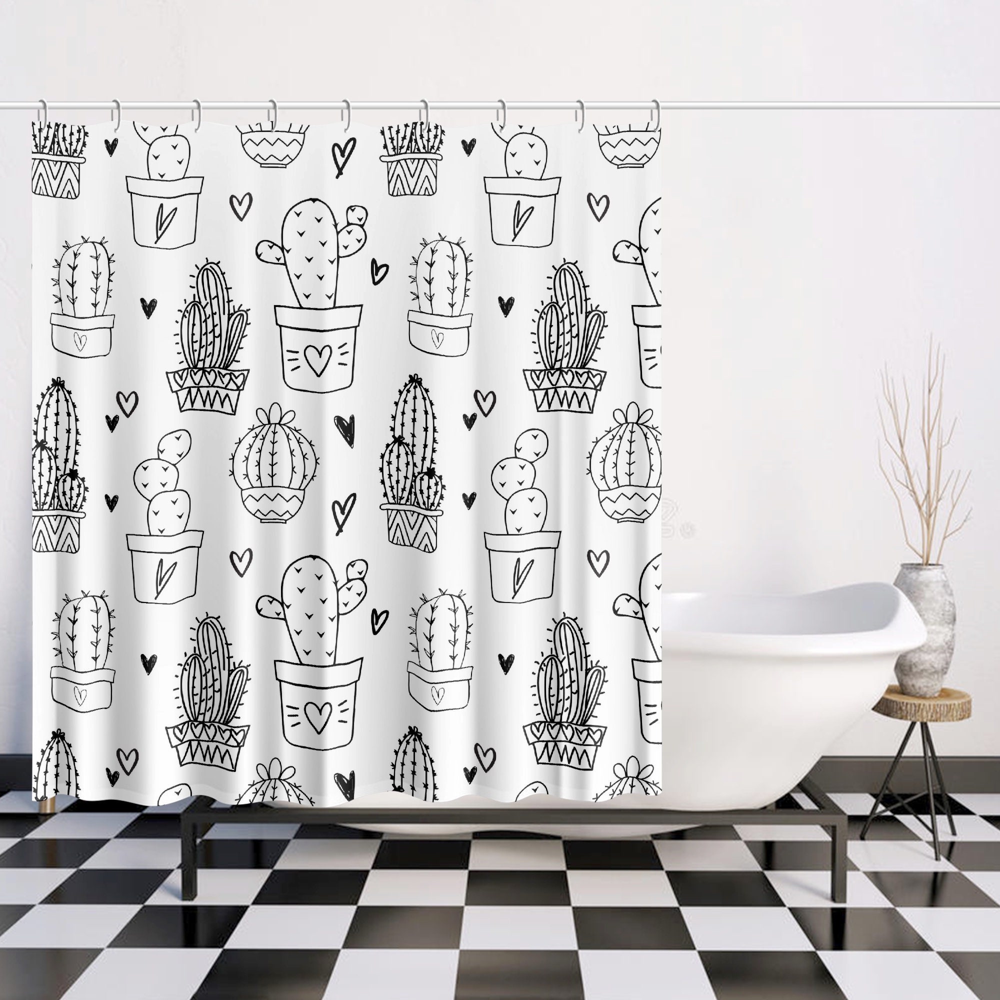 Modern Green Cactus Shower Curtain