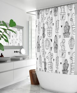 Modern Green Cactus Shower Curtain
