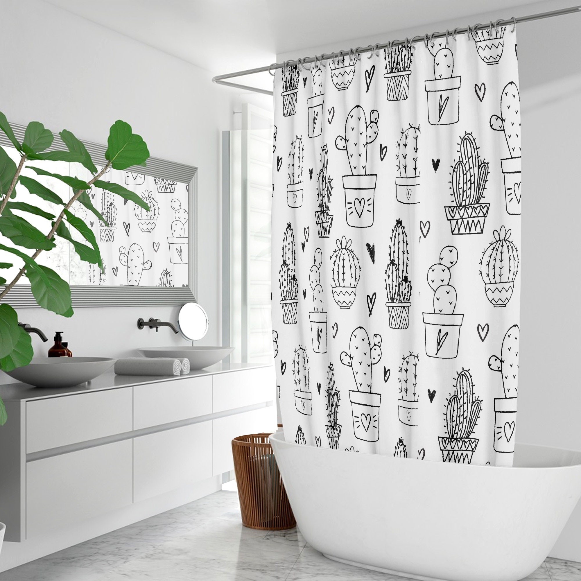 Modern Green Cactus Shower Curtain