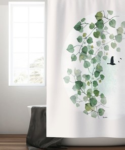 Modern Green Leaves Shower Curtain for Minimalist Bathrooms