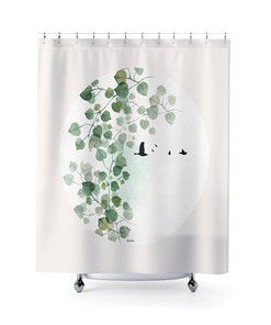 Modern Green Leaves Shower Curtain for Minimalist Bathrooms