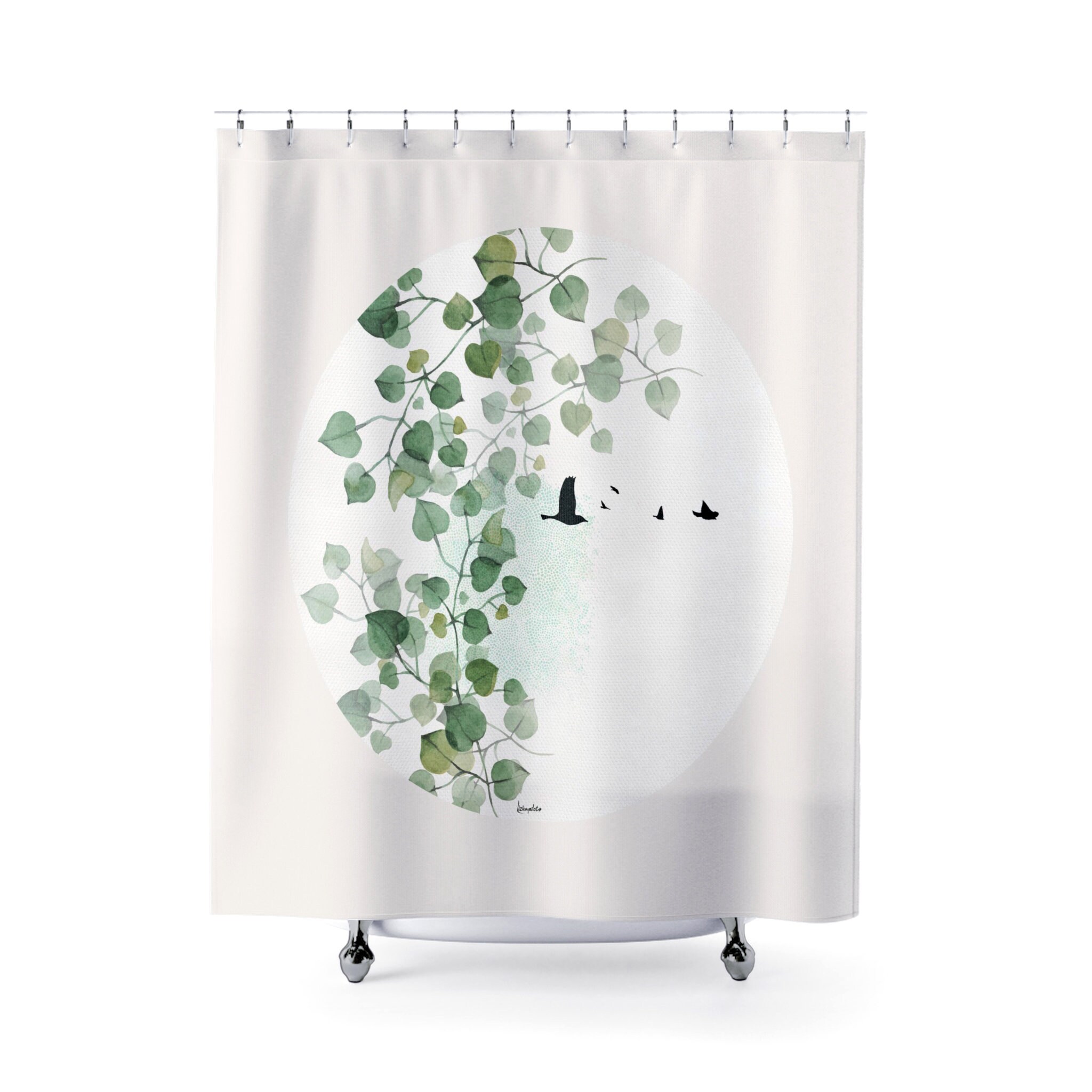 Modern Green Leaves Shower Curtain for Minimalist Bathrooms