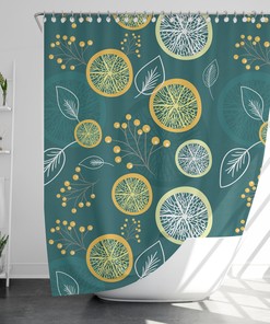 Modern Green Lemon Print Shower Curtain With Waterproof Fabric For Your Bathroom