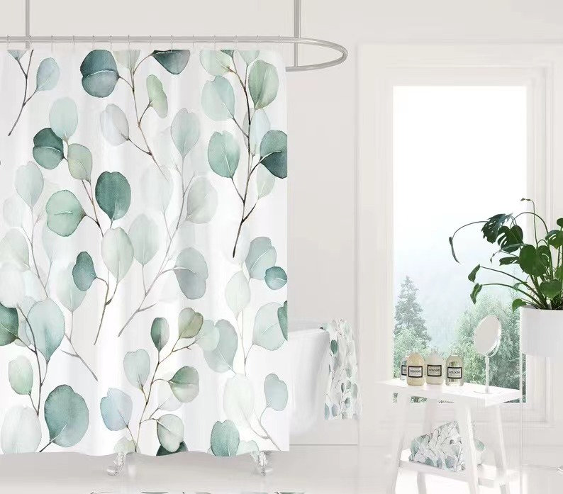 Modern Greenery Eucalyptus Leaves Shower Curtain Set With Waterproof Fabric For Fresh Bathroom Decor