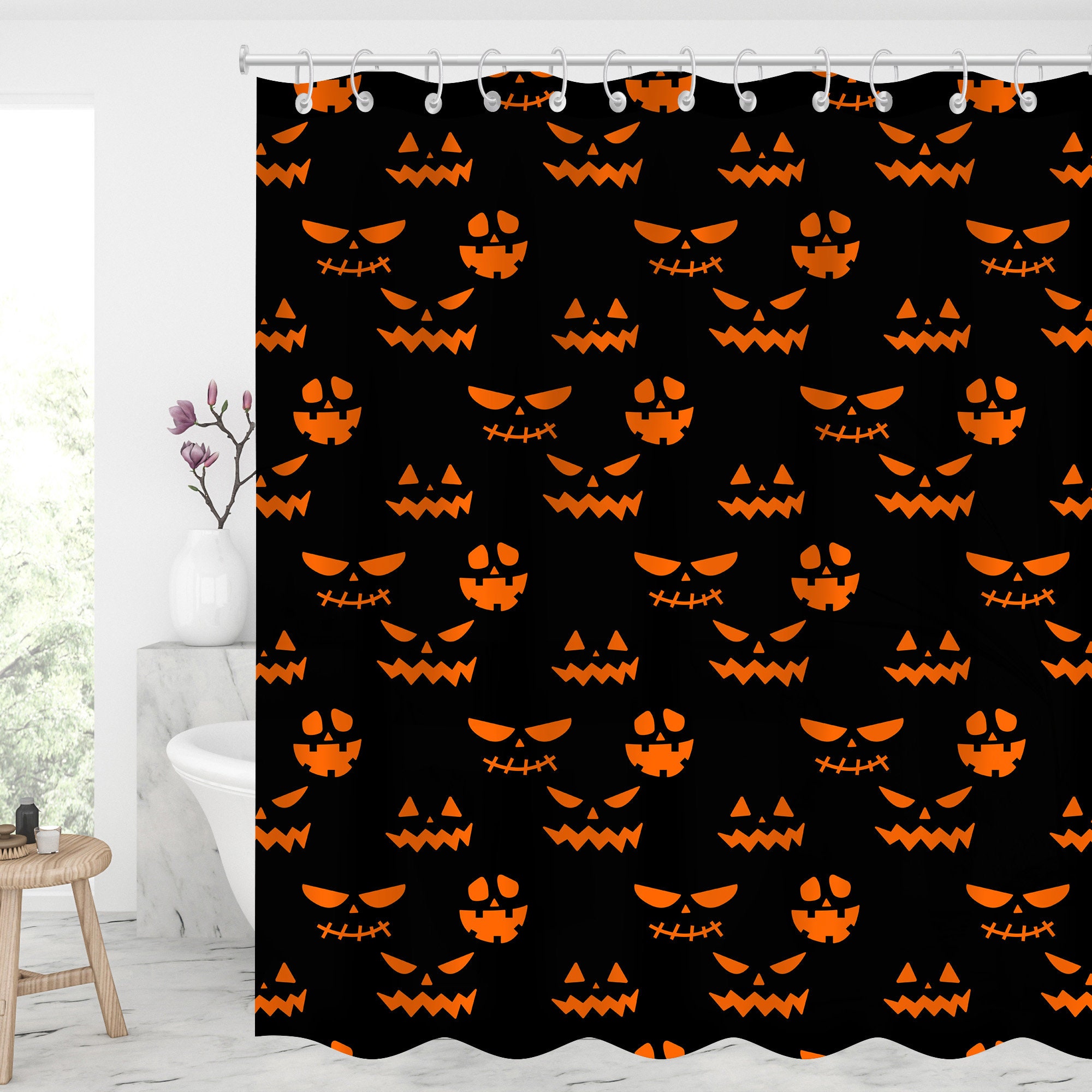 Modern Halloween Bathroom Decor With Shower Curtain Featuring Skull And Bones