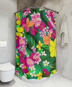 Modern Hawaiian Botanical Shower Curtain For Bathroom Decorr