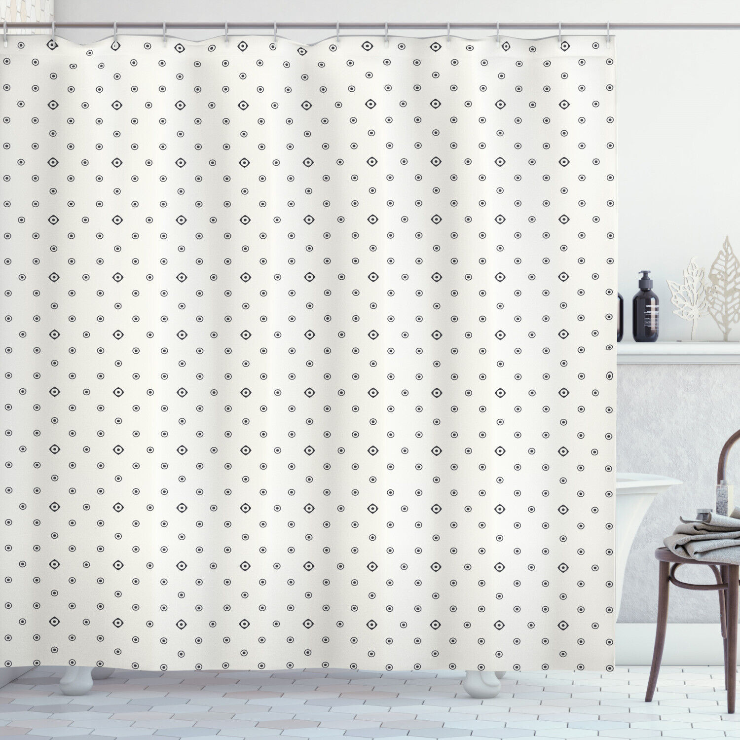 Modern Hexagon Circle Geometric Pattern Shower Curtain For Modern Bathroom Decor